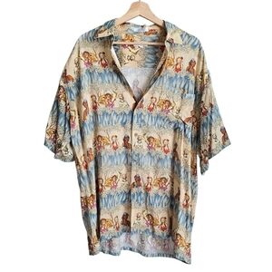 Vintage Pierre Cardin Hawaiian Lua Pin Up Model Button Down Short Sleeve Shirt